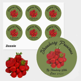 いちご保存用写真撮影済みグリーン缶詰ラベル ラウンドシール