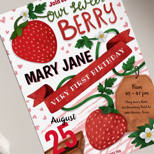 いちご初誕生日のお祝い 招待状