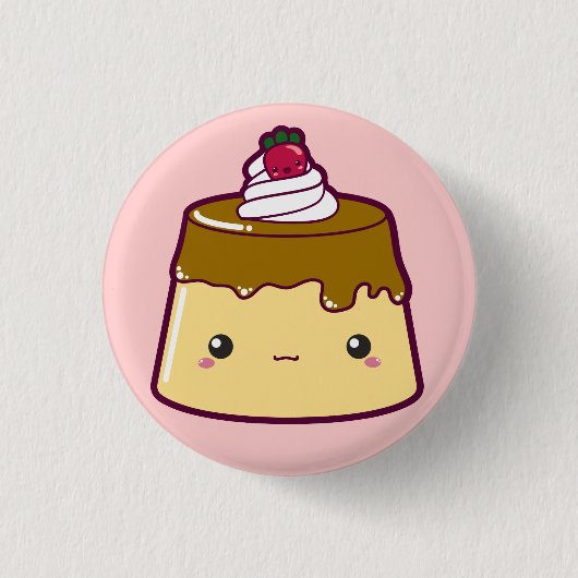 いちご及びクリームが付いているかわいいFLAN 缶バッジ (正面)
