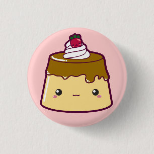 いちご及びクリームが付いているかわいいFLAN 缶バッジ