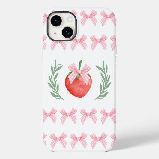 いちご名門私立校風のピンクギンガムボーズローレルリース Case-Mate iPhoneケース (裏面)