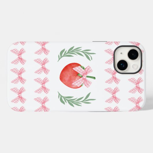 いちご名門私立校風のピンクギンガムボーズローレルリース Case-Mate iPhoneケース (裏面 (横))