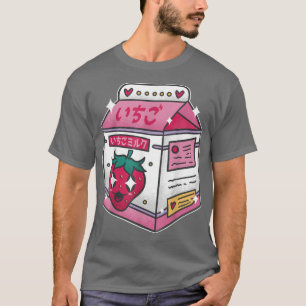いちご日本の牛乳ドリンクかわいいマンガアニメ Tシャツ
