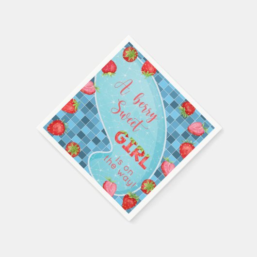 いちご果実の女の子の赤ちゃんシャワーナプキン。 スタンダードカクテルナプキン (角)