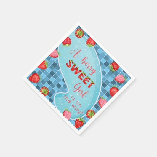 いちご果実の女の子の赤ちゃんシャワーナプキン。 スタンダードカクテルナプキン (角)