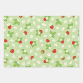 いちご果実フローラ赤グリーン模様 ラッピングペーパーシート (正面3)