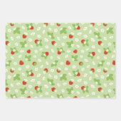 いちご果実フローラ赤グリーン模様 ラッピングペーパーシート (正面2)