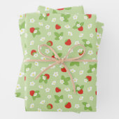 いちご果実フローラ赤グリーン模様 ラッピングペーパーシート (インサイチュ)
