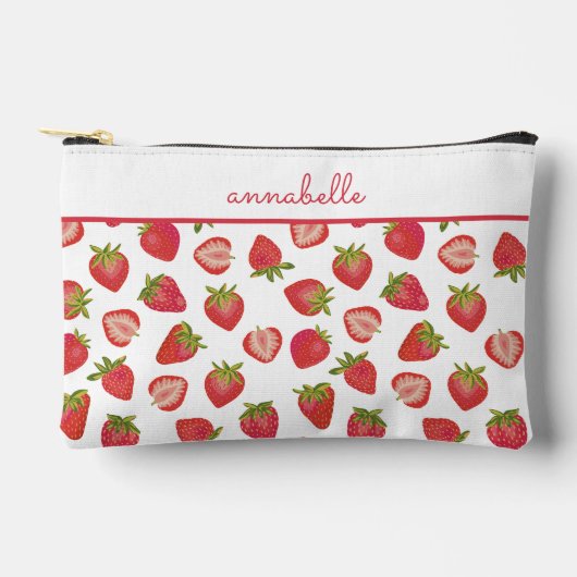 いちご柄の名 アクセサリーポーチ (正面)
