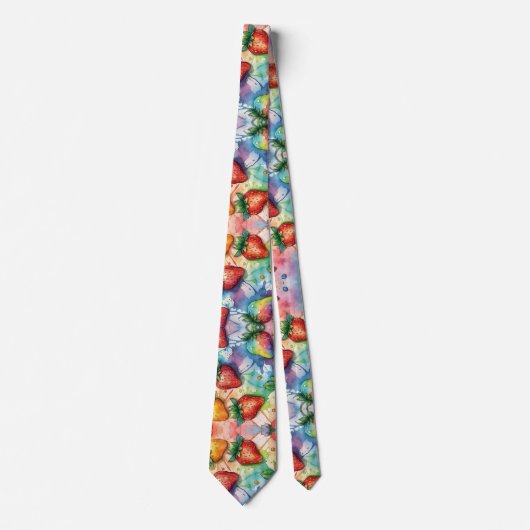 いちご柄レインボー絵を描 ネクタイ (正面)