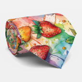 いちご柄レインボー絵を描 ネクタイ (ロール)