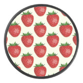 いちご柄、赤いちご、果物、葉 アイスホッケーパック (正面)
