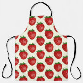 いちご柄、赤いちご、果物、葉 エプロン (正面)