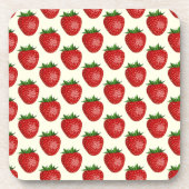 いちご柄、赤いちご、果物、葉 コースター (正面)