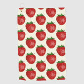 いちご柄、赤いちご、果物、葉 ゴルフタオル (正面)