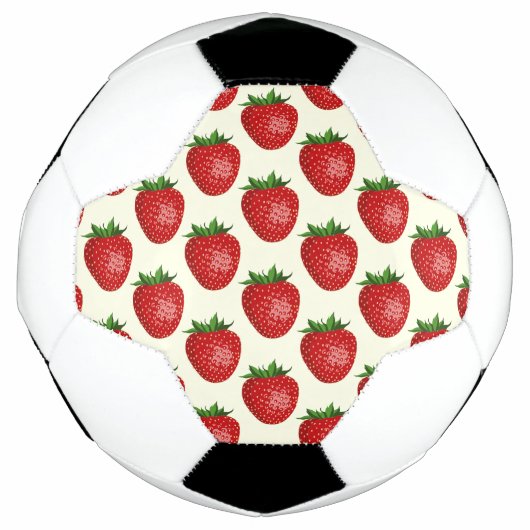 いちご柄、赤いちご、果物、葉 サッカーボール (正面)