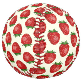 いちご柄、赤いちご、果物、葉 ソフトボール