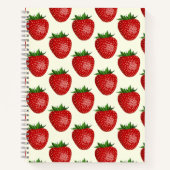 いちご柄、赤いちご、果物、葉 ノートブック (正面)