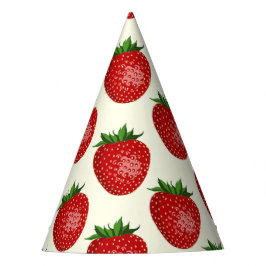 いちご柄、赤いちご、果物、葉 パーティーハット