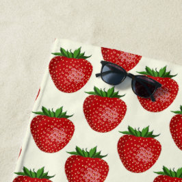 いちご柄、赤いちご、果物、葉 ビーチタオル