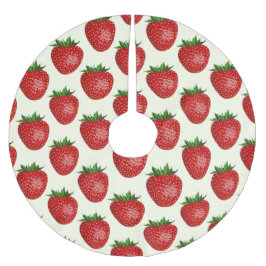 いちご柄、赤いちご、果物、葉 ブラッシュドポリエステルツリースカート