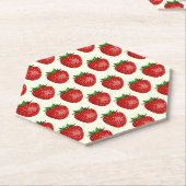 いちご柄、赤いちご、果物、葉 ペーパーコースター (アングル)