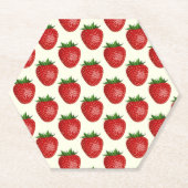 いちご柄、赤いちご、果物、葉 ペーパーコースター (正面)