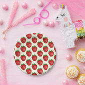 いちご柄、赤いちご、果物、葉 ペーパープレート (パーティー)