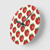 いちご柄、赤いちご、果物、葉 ラウンド壁時計 (傾斜)