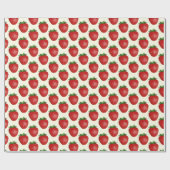 いちご柄、赤いちご、果物、葉 ラッピングペーパー (フラット)