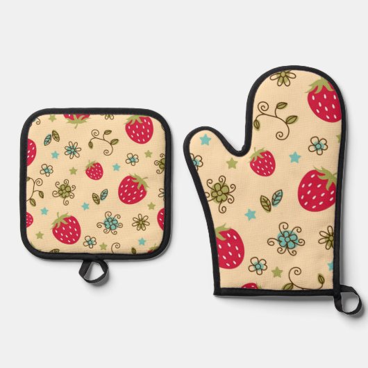 いちご柄 鍋つかみ&鍋敷きセット (正面)
