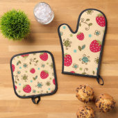 いちご柄 鍋つかみ&鍋敷きセット (トップダウン)