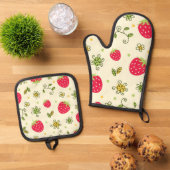 いちご柄 鍋つかみ&鍋敷きセット (トップダウン)