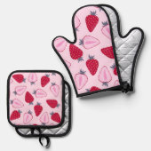 いちご柄 鍋つかみ&鍋敷きセット (正面/裏面)