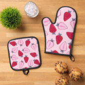 いちご柄 鍋つかみ&鍋敷きセット (トップダウン)