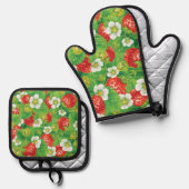 いちご柄 鍋つかみ&鍋敷きセット (正面/裏面)