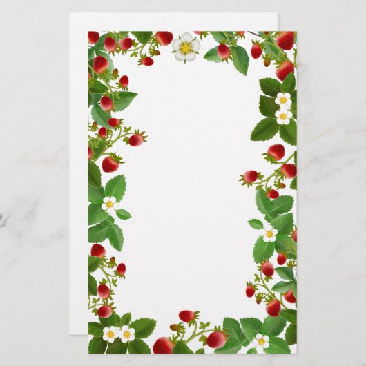 いちご植物の花柄の文房具 便箋 (正面/裏面)