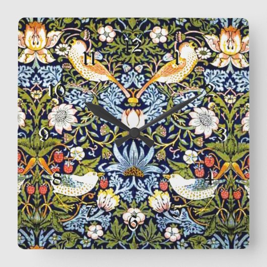 いちご泥棒、有名な柄 スクエア壁時計 (正面)