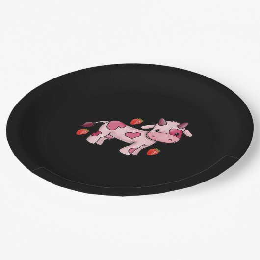 いちご牛カワイトピンク牛 ペーパープレート (アングル)