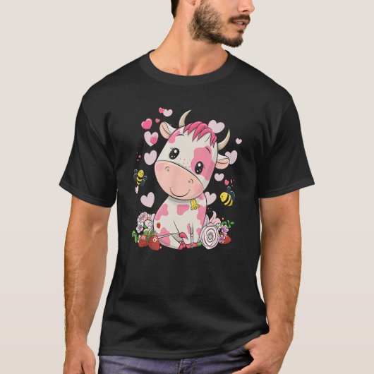 いちご牛, かわいい牛, ピンクの牛ペット v2 tシャツ (正面)