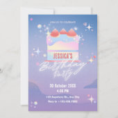 いちご白熱［赤熱］光を放つケーキ誕生日 招待状 (正面)