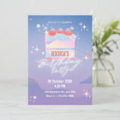 いちご白熱［赤熱］光を放つケーキ誕生日 招待状 (スタンド正面)