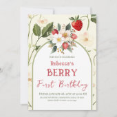いちご素朴テーマベリーファースト誕生日 招待状 (正面)