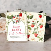 いちご素朴テーマベリーファースト誕生日 招待状