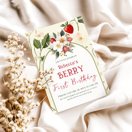 いちご素朴テーマベリーファースト誕生日 招待状
