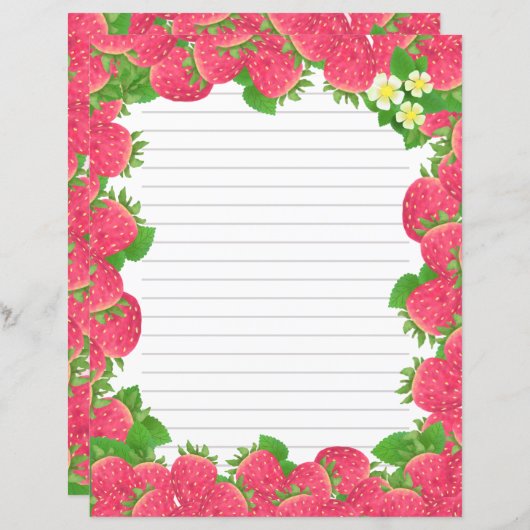 いちご花列文房具紙 (正面/裏面)
