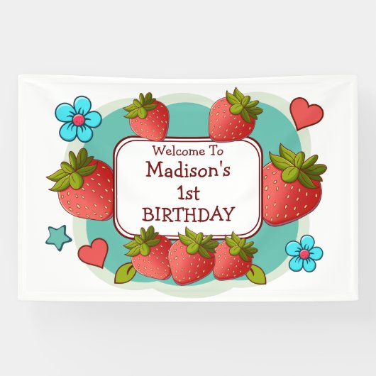 いちご誕生日パパーソナライズされたーティー 横断幕 (横)