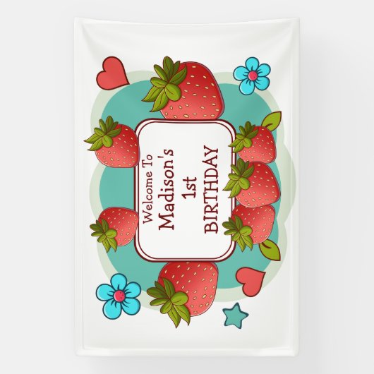 いちご誕生日パパーソナライズされたーティー 横断幕 (縦)