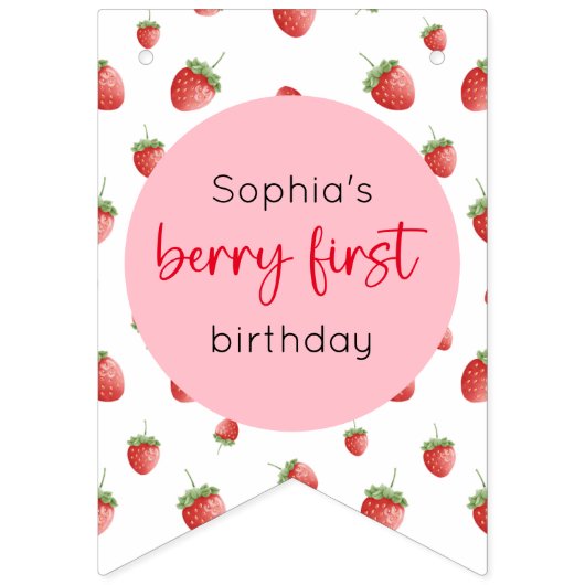 いちご誕生日12か月フォトマイルストーン バンティングフラッグ (第1の旗)