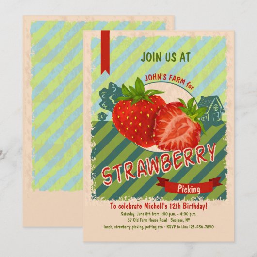 いちご農園への招待 招待状 (正面/裏面)